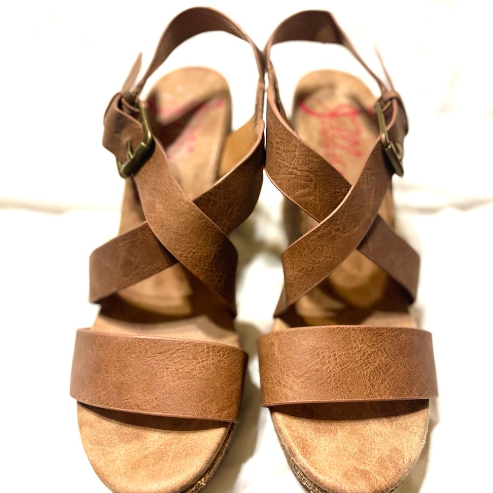 Brown Leather Women's Memory Foam Wedge